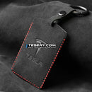 Alcantara Key Card Holder for Model 3/Y | Italian Material | Hook & Keychain | White Stitching