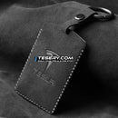 Alcantara Key Card Holder for Model 3/Y | Italian Material | Hook & Keychain | White Stitching