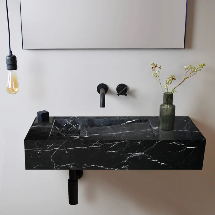 Alexandrette Black Marble Modern Rectangular Sink Wall-mount Bathroom Sink (W)18" (L)30" (H)7"