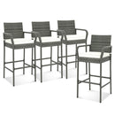 All Weather PE Rattan Bar Chairs Set of 4 with Armrests and Seat Cushions for Porch Backyard by LJGDeals