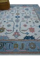 Allure Custom Made Ivory And Blue Traditional Oushak Hand Tufted Wool Rug