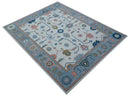 Allure Custom Made Ivory And Blue Traditional Oushak Hand Tufted Wool Rug
