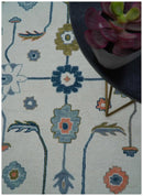 Ivory and Blue Hand Tufted Oushak Wool Rug - Traditional Custom by The Rug Decor