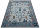 Allure Custom Made Ivory And Blue Traditional Oushak Hand Tufted Wool Rug