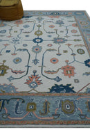 Ivory and Blue Hand Tufted Oushak Wool Rug - Traditional Custom by The Rug Decor