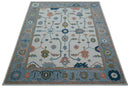 Ivory and Blue Hand Tufted Oushak Wool Rug - Traditional Custom by The Rug Decor