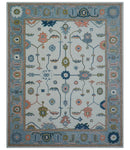 Ivory and Blue Hand Tufted Oushak Wool Rug - Traditional Custom by The Rug Decor