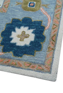 Ivory and Blue Hand Tufted Oushak Wool Rug - Traditional Custom by The Rug Decor