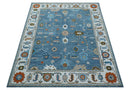 Allure Custom Made Modern Oushak Blue And Ivory Hand Tufted Wool Rug