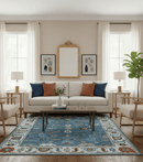 Allure Custom Made Modern Oushak Blue And Ivory Hand Tufted Wool Rug