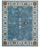 Allure Custom Made Modern Oushak Blue And Ivory Hand Tufted Wool Rug