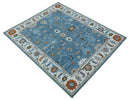 Allure Custom Made Modern Oushak Blue And Ivory Hand Tufted Wool Rug