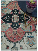 Beige Turkish Hand Knotted Wool Area Rug - Authentic Anatolian Geometric Patterns by The Rug Decor