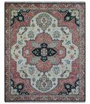 Beige Turkish Hand Knotted Wool Area Rug - Authentic Anatolian Geometric Patterns by The Rug Decor