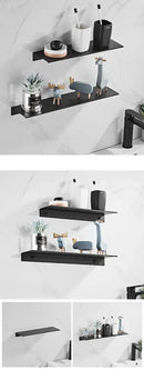 Minimalist matte black aluminum floating shelves kitchen storage rack by Decorbites