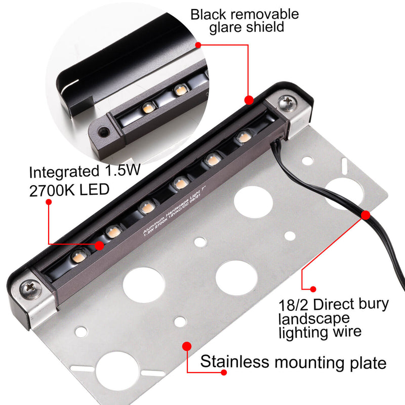 Gardenreet LED Hardscape Light,Cast Aluminum Housing,Integrated 1.5W 2700/3000K LED Light Source,LED Step Light,3/7/13 Inches Long,Low Voltage 12V AC/DC (2702)