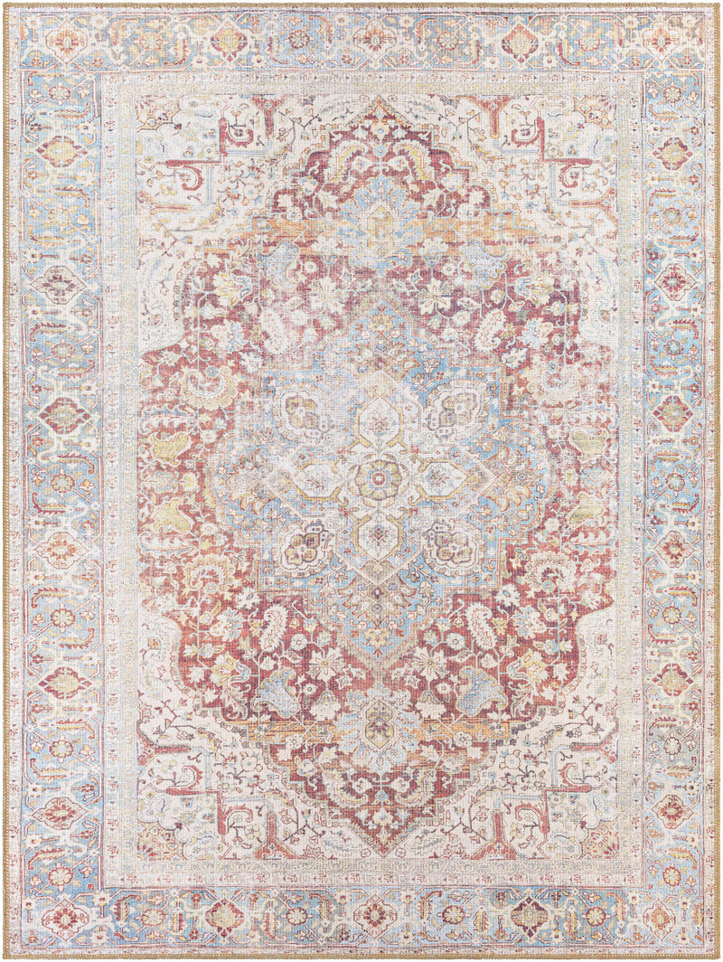 Cream Rust Leeston Vintage Washable Area Rug