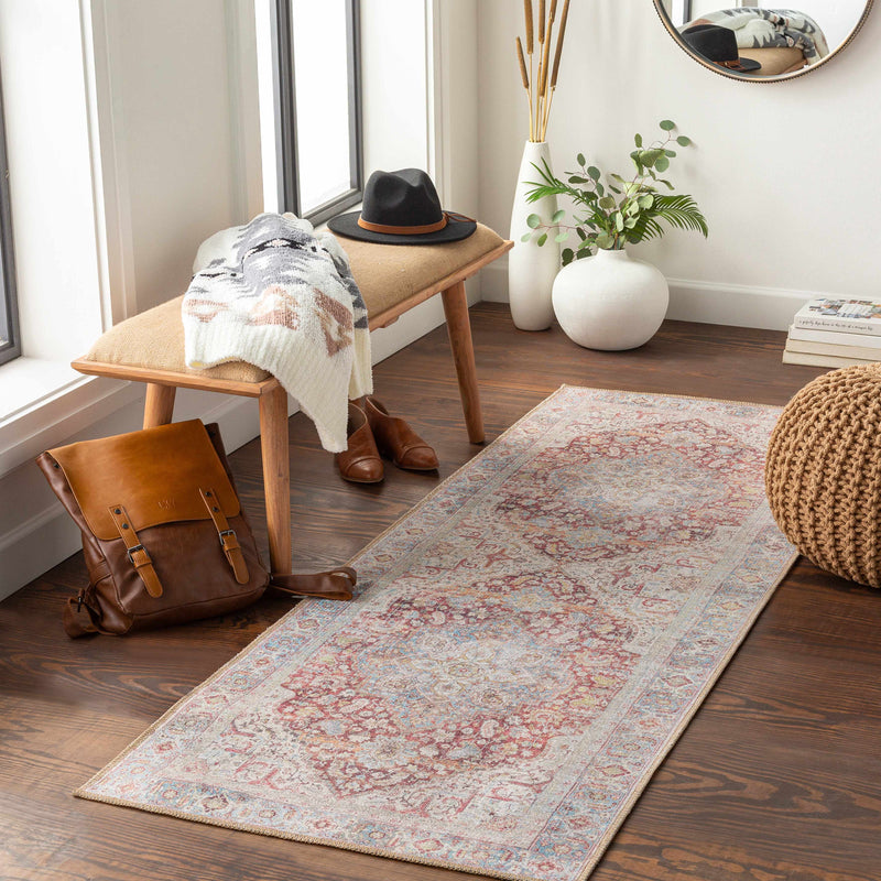 Cream Rust Leeston Vintage Washable Area Rug