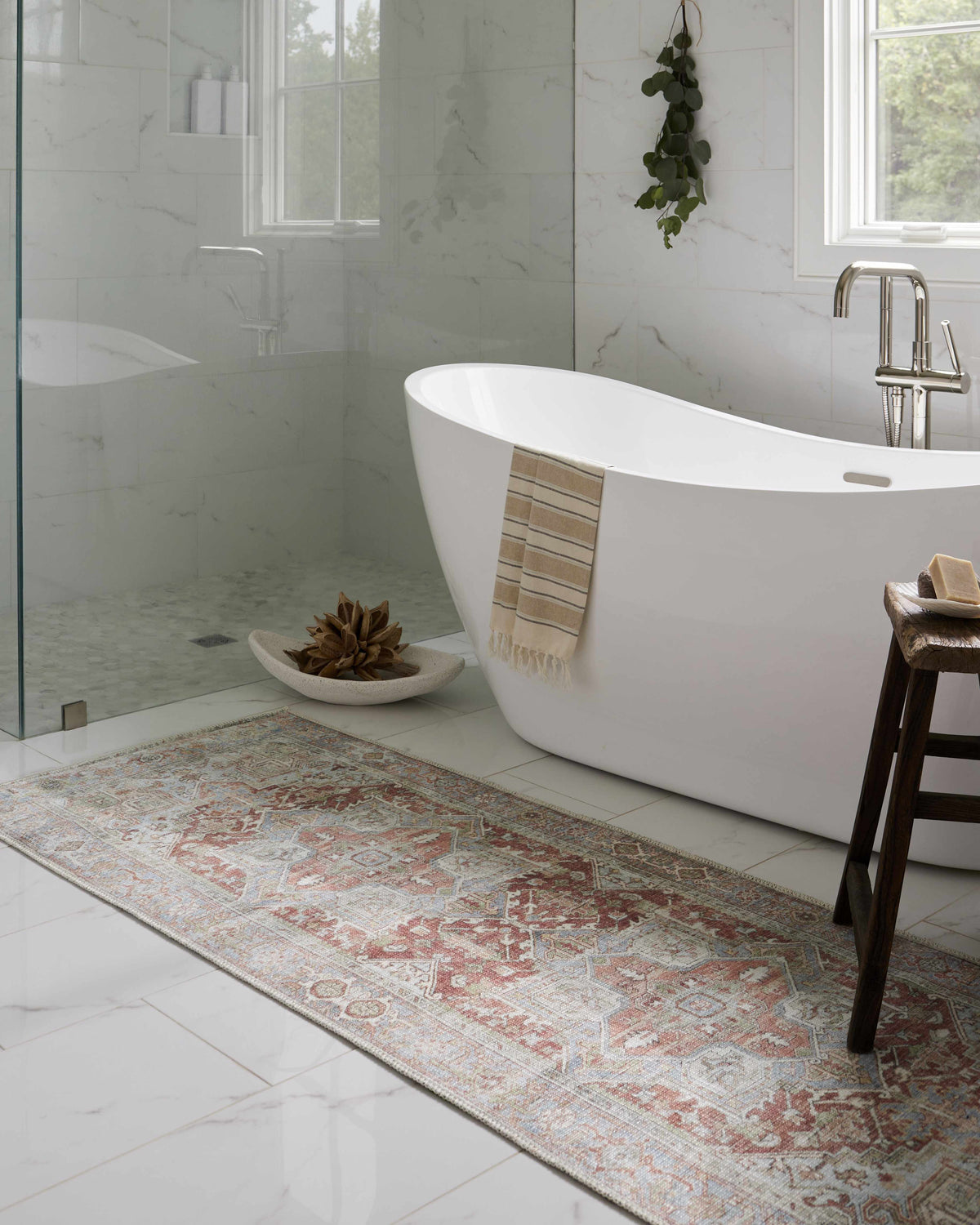 Maayon Medallion Rust Washable Area Rug, installed in a room