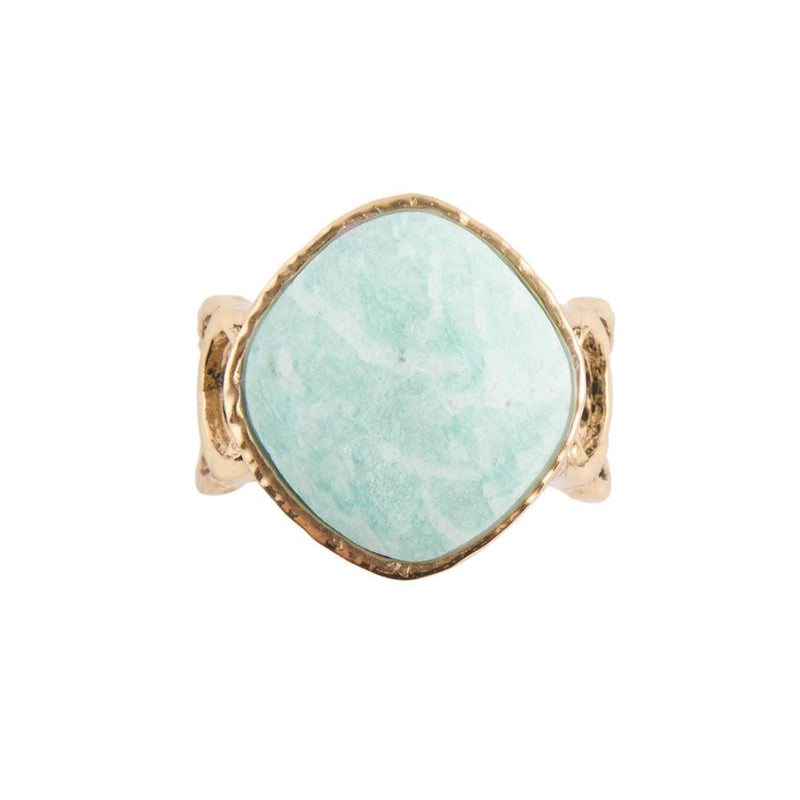 Blue Amazonite and Golden Bronze Circle Dance Ring