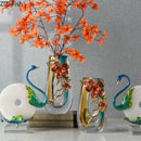 GobekUsa Blue Gradient Glass Vase Desk Decoration Floral Relief Room Decor