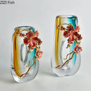 GobekUsa Blue Gradient Glass Vase Desk Decoration Floral Relief Room Decor