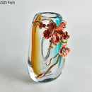 GobekUsa Blue Gradient Glass Vase Desk Decoration Floral Relief Room Decor