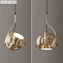 GobekUsa Amber Glass Pendant Light Ball Industrial Hanging Lamp E27 Plating Adjustable Chandelier for Kitchen Island Bedroom Hallway
