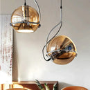 GobekUsa Amber Glass Pendant Light Ball Industrial Hanging Lamp E27 Plating Adjustable Chandelier for Kitchen Island Bedroom Hallway