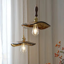 GobekUsa Brass Knob Switch LED Pendant Light, Nordic Amber Glass Hanging Lamp