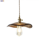 GobekUsa Brass Knob Switch LED Pendant Light, Nordic Amber Glass Hanging Lamp