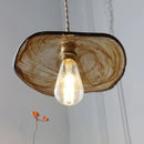 GobekUsa Brass Knob Switch LED Pendant Light, Nordic Amber Glass Hanging Lamp