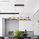 GobekUsa Amber Glass Stone Pendant Lamp - Minimalist 6-Bulb Island Fixture in Brown