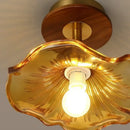 GobekUsa Wood Copper LED Ceiling Light Amber Glass Plafond Lamp