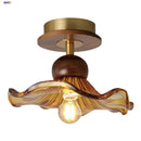 GobekUsa Wood Copper LED Ceiling Light Amber Glass Plafond Lamp