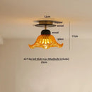 GobekUsa Amber Ice Crack Glass Wood Ceiling Light - Nordic Modern LED Fixture