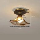GobekUsa Amber Ice Crack Glass Wood Ceiling Light - Nordic Modern LED Fixture