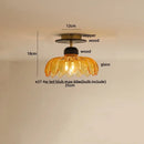 GobekUsa Amber Ice Crack Glass Wood Ceiling Light - Nordic Modern LED Fixture