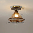 GobekUsa Amber Ice Crack Glass Wood Ceiling Light - Nordic Modern LED Fixture