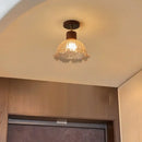 GobekUsa Amber Ice Crack Glass Wood Ceiling Light - Nordic Modern LED Fixture