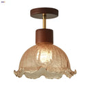 GobekUsa Amber Ice Crack Glass Wood Ceiling Light - Nordic Modern LED Fixture