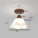 GobekUsa Amber Ice Crack Glass Wood Ceiling Light - Nordic Modern LED Fixture