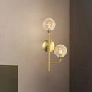 GobekUsa Amber/Smoke Gray Glass 2-Head LED Wall Sconce - Sphere Bathroom Wall Mount Light with Brass Finish