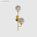 GobekUsa Amber/Smoke Gray Glass 2-Head LED Wall Sconce - Sphere Bathroom Wall Mount Light with Brass Finish