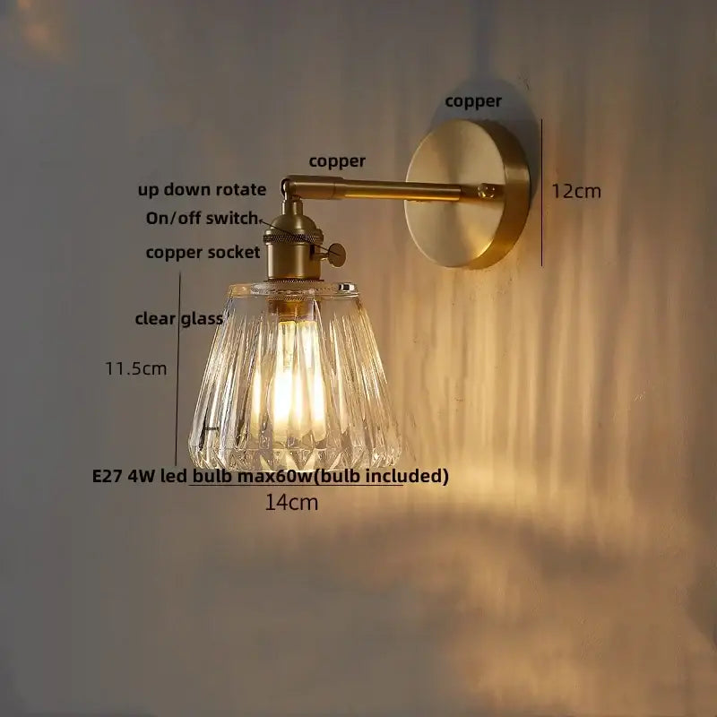 GobekUsa Clear Glass LED Wall Sconce with Pull Chain, Rotating Copper Socket, photo 13 of 22