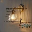 GobekUsa Clear Glass LED Wall Sconce with Pull Chain, Rotating Copper Socket