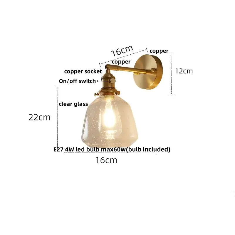GobekUsa Clear Glass LED Wall Sconce with Pull Chain, Rotating Copper Socket, photo 11 of 22