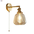 GobekUsa Clear Glass LED Wall Sconce with Pull Chain, Rotating Copper Socket