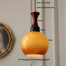 GobekUsa Amber LED Pendant Light Fixture Wood Glass Loft Adjustable Hang Lamp