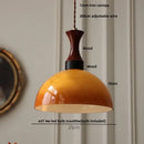 GobekUsa Amber LED Pendant Light Fixture Wood Glass Loft Adjustable Hang Lamp